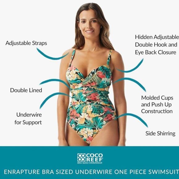 COCO REEF Enrapture Bra Sized Underwire One Piece Molded Push Up in Sz 36E. NWT! - Picture 3 of 16
